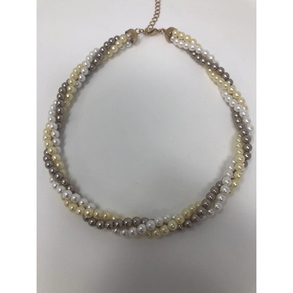 Pearl Twisted Necklace Avon Triple Color Gold Tone Clasp Extender Classic Chic - Picture 1 of 6